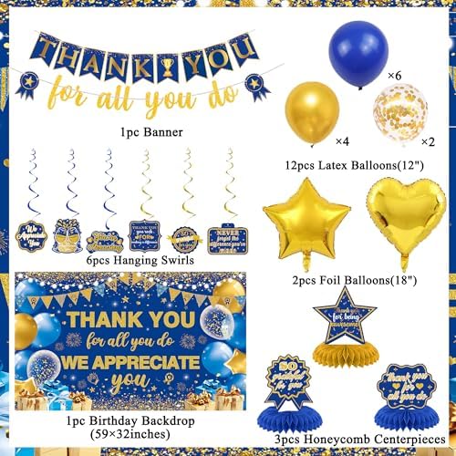 Vlipoeasn Blue Gold We Appreciate You Banner Decorations - Image 2