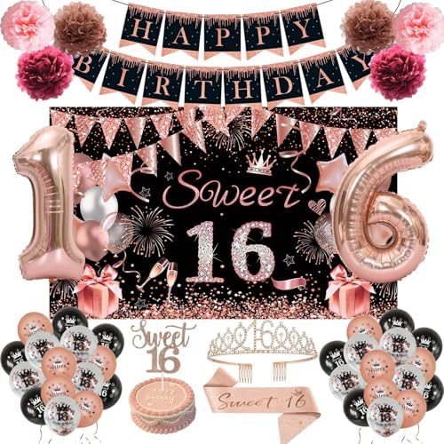 Sweet 16 Party Decorations, Happy 16th Birthday Decorations for Girls by JKIYT