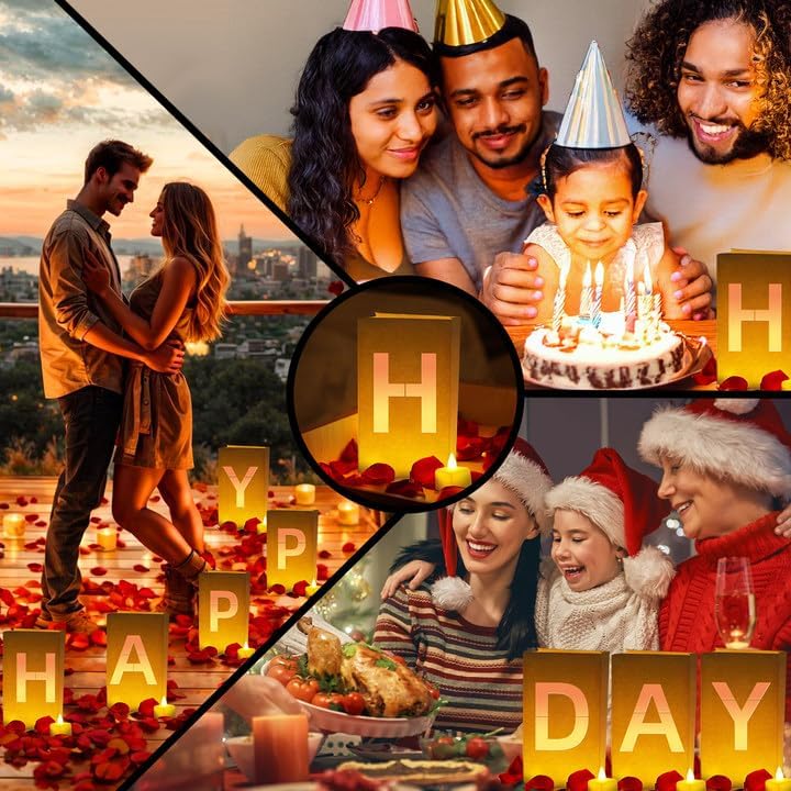 Happy Birthday Decorations, Include Light up Letters, with Tea Lights Candles, Latex Balloons, Aluminum Balloons and Rose Petals, Special Festival, Surprise Gifts Banner for Women and Men - Image 6