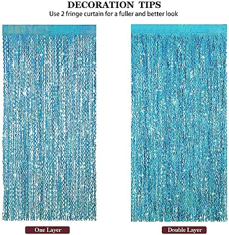 4 Pack Teal Aqua Blue Wavy Foil Fringe Curtains Party Decorations - 3.3 ft x 6.6 ft Sparkle Streamer Tinsel Curtain Party Photo Backdrops for Birthday Party Christmas Graduation Decoration - Image 6