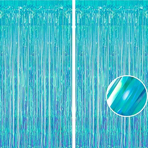 BRAVESHINE Iridescent Blue Fringe Curtains | Holographic Tinsel Backdrop by BRAVESHINE