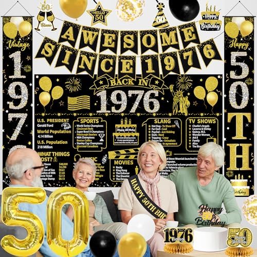 Roetyce 50th Birthday Decorations Men Women, Black Gold Back in 1976 Poster - Image 6