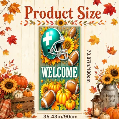 BlissYard Fall Door Cover Football Decor Pumpkin Helmet Autumn 35x71 Inch - Image 6