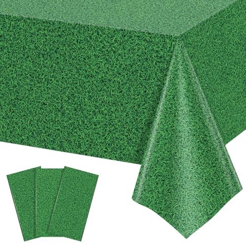 NatNarr 3 Pack Green Grass Field Plastic Tablecloth, Golf Table Cloth by NatNarr