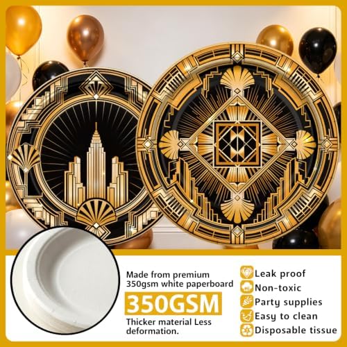 NeoRov 221 Pcs Roaring 20s Party Decorations Tableware Backdrop Set - Image 3
