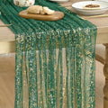 Artoid Mode Green Gold Gauze Table Runner 59x120 Inch 10FT, Glitter Metallic Foil Sheer Dining Wedding Anniversary Holiday Table Decor for Home Party by ArtoidMode