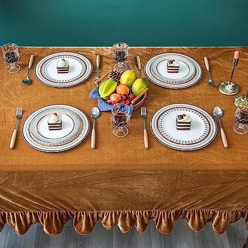 GLORY SEASON Velvet Tablecloth Luxurious Solid Rectangle Table Cloth,Oblong Retro Farmhouse Ruffle Tablecloths Washable Table Cover for Party Wedding Baby Shower Kitchen Dinning Tabletop Decoration - Image 3