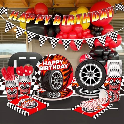 Birthday Decorations Kit: Car Theme Party Supplies for 25 - Includes Dinner & Dessert Plates, Napkins, Cups, Banner and Tablecloth for Boys' Racing Car Birthday Party Decorations - Image 5