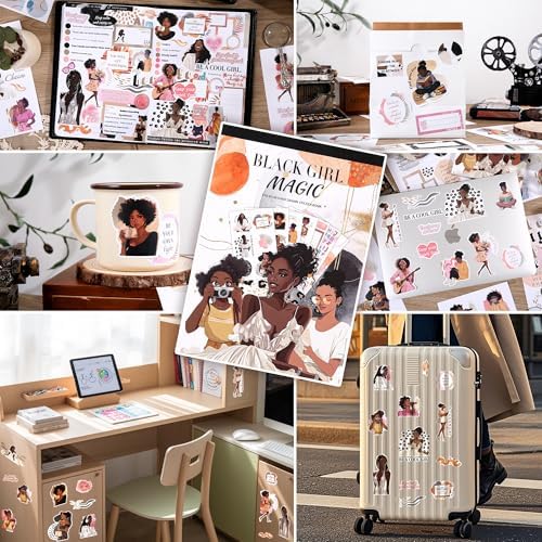 Black Girl Decal Stickers Book For Planners, Calendars, Journals, Vision Boards, Projects, Laptop & Water Bottles – Premium Quality, Hand Drawn, Waterproof – Scrapbook Accessories For Women - 24 Pages - Image 2