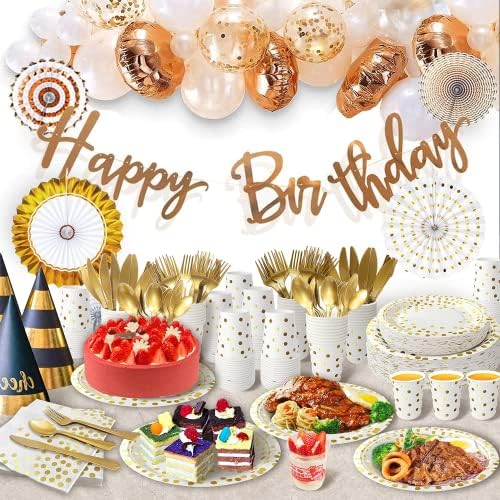AIRE White Gold Dot Paper Plates Set, 175PCS Disposable Dinnerware for 25 - Image 5
