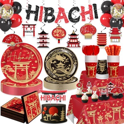 Red Gold Hibachi Party Decorations Tableware Set, for 25 Guest by Unknown