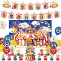 Circus Theme Birthday Party Decorations, Cartoon Carnival Animal Party Supplies with Happy Birthday Banner, Backdrop, Balloons, Cake & Cupcake Toppers for Carnival Themed Kids Birthday Party Decor by RYNALO
