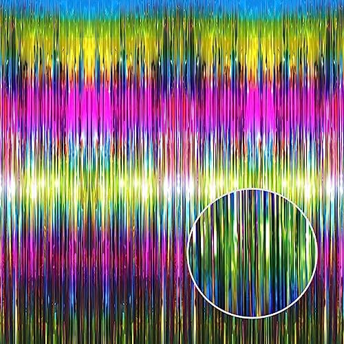 GOER 3.2 ft x 8.2 ft Metallic Tinsel Foil Fringe Curtains Party Photo Backdrop Party Streamers for Birthday,Graduation,New Year Eve Decorations Wedding Decor(5 Packs,Macaroon Rainbow) by GOER