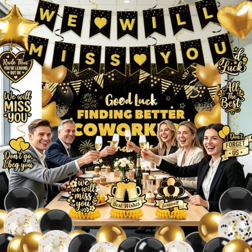 Black Gold Coworker Farewell Decorations - Goodbye Party Decor - Image 2