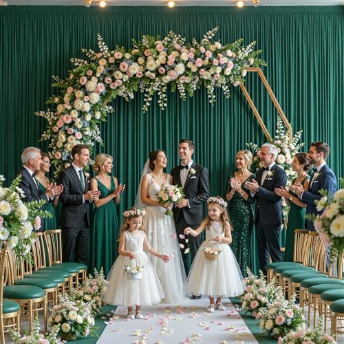 10x12ft Hunter Green Backdrop Curtain Panels for Parties - Wrinkle Free Polyester Photo Curtain Backdrop Wedding Back Drop Fabric Drapes for Party Decorations Background for Photography - Image 2