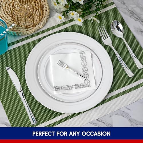 250PCS Plastic Plates Set With Silver Rim Elegant Cutlery set for 25 Guests - Image 4