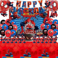 51PCS spidey birthday party supplies, backdrop, "Happy Birthday" banner,tablecloth, large aluminum balloon, small aluminum balloons, latex balloons, cake topper,cupcake toppers, hanging swirls by TOCKFIT
