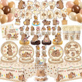 Kinovo 176 Pcs Capybara Birthday Decorations (Serves 24), Capybara Party Decorations Include Banner Hanging Plates Napkins Cups Forks Tablecloth Topper Balloons for Party by Kinovo