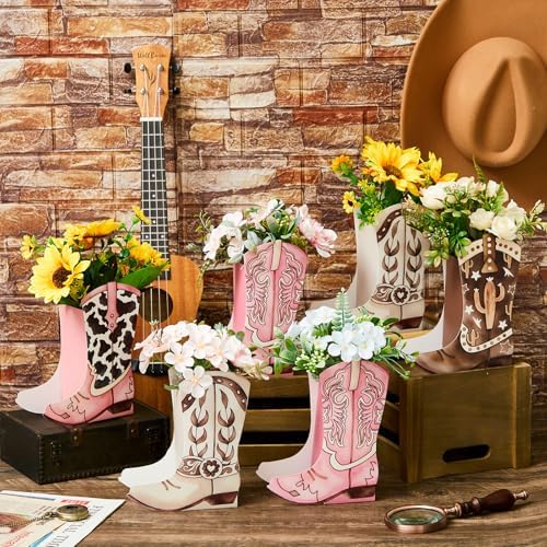12 Set Western Cowgirl Boot Centerpiece Box Rodeo Tables Vase - Image 5