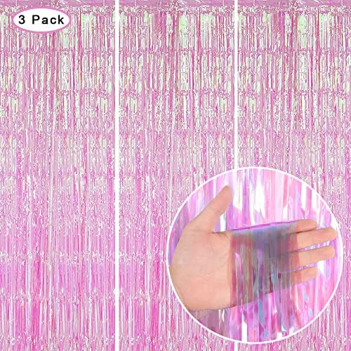 3 Pack Fringe Curtains Party Decorations,Tinsel Backdrop Curtains for Parties,Photo Booth Wedding Graduations Birthday Christmas Event Party Supplies (Rainbow Pink) - Image 2