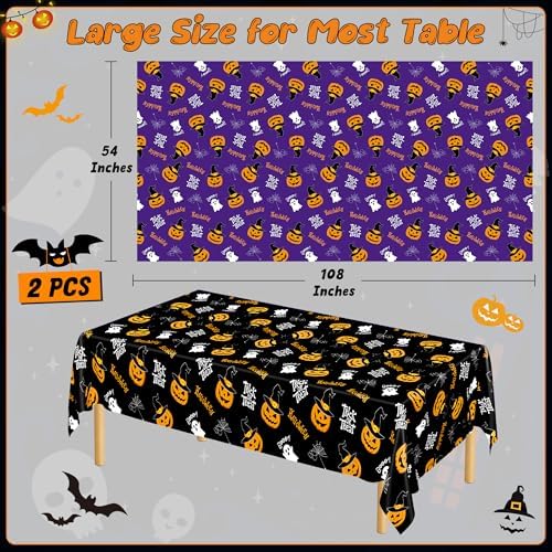 2 Pack Halloween Plastic Tablecloth 54 x 108 Inch Purple Black Tablecovers - Image 2