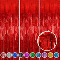 Red Foil Fringe Curtain Backdrop 3 Pack, 3.2 x 8.2 FT Party Decorations by Melsan