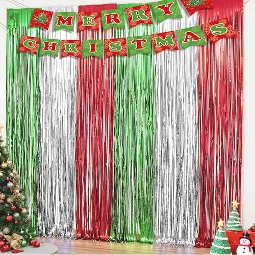 OHOME Christmas Party Decorations - Christmas Decorations | Red Green Silver Backdrop Banner for Wall Door | Xmas Birthday Party Favors Supplies Indoor Outdoor - Navidad Photo Booth Props for Home by OHOME