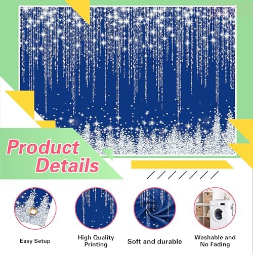 Silver Blue Glitter Wall Backdrop 10x8 FT Silver Spots Backdrops for Photoshoot Girls Birthday Photography Background for Wedding Baby Shower Party Decorations Banners Photo Studio Props - Image 6