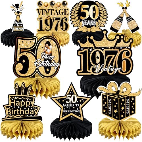 9 Pcs 50th Birthday Decoration for Men Women Table Honeycomb Fifty Decor by MDCGFOD