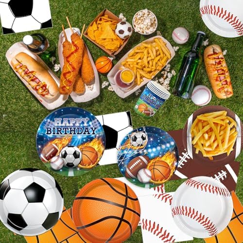 191 PCS Sports Birthday Party Decorations Includes Plates, Napkins, Cups, Knives, Forks, Banner, Cake & Cupcake Toppers, Tablecloth for Sports Themed Party Decorations, Serves 24 - Image 4