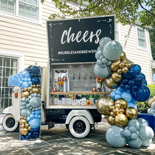 Jobkoo Navy Blue Gold Balloons, 12 Inch Dusty Light Blue Golden Latex Balloon Set for Boys Birthday Winter Wonderland Wedding Baby Shower Party Decorations - Image 2