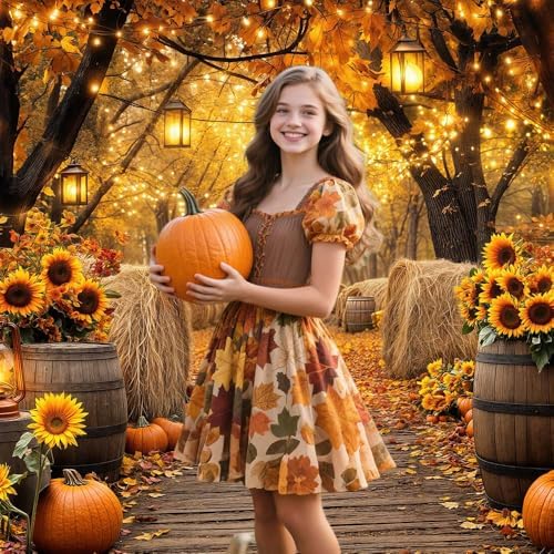 Fall Photo Backdrop, Autumn Forest Scenery Maple Leaves Pumpkins Sunflowers Photography Background, Fall Farm Harvest Thanksgiving Day Friendsgiving Party Decorations Photo Booth 12X10FT - Image 2