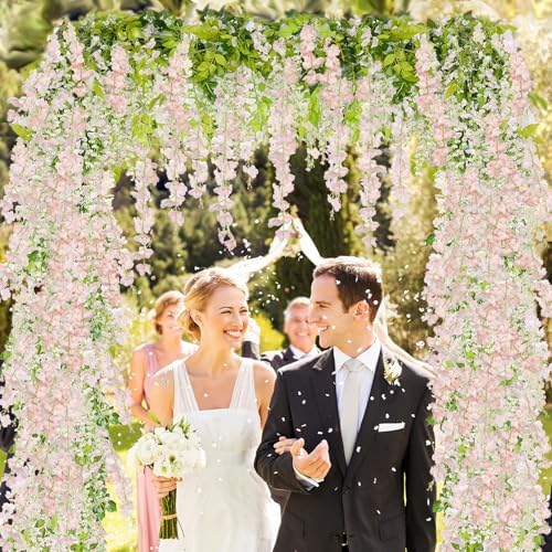 ZINHO 60 Branches Wisteria Hanging Flowers, Artificial Pink Wisteria Flowers Garland for Wedding Arch Ceremony Party Garden Home Backdrop Decor - Image 3
