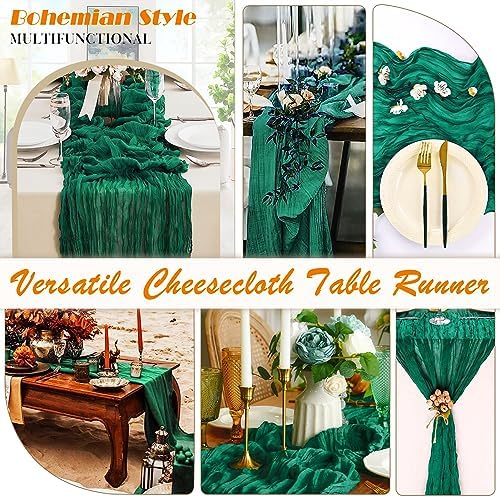 Dark Green Cheesecloth Table Runner 6 Pack 35" Boho Gauze 120 inches Long Runner Rustic Sheer Fabric Bulk for Baby Shower Wedding Bridal Birthday Party Table Decorations - Image 5