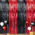 6 Pack 3.3Ft x 6.6Ft Graduation Foil Fringe Curtain Backdrop Decorations, Red Black Metallic Tinsel Foil Streamers Curtain Photo Booth Background for Graduation Prom Wedding Birthday Party Decorations by Zachely