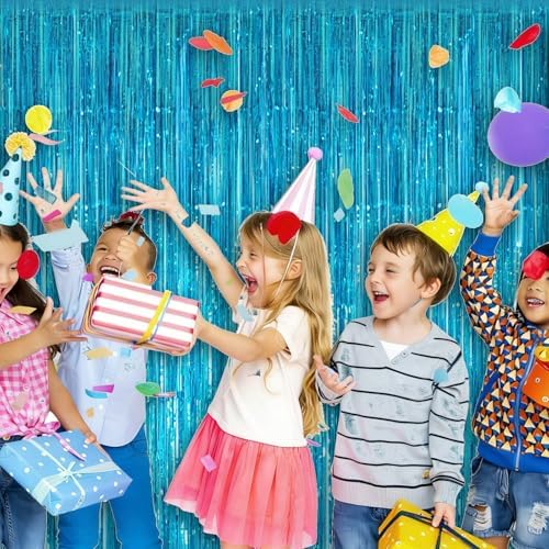 3 Pack 3.28ft x 6.56ft Light Blue Metallic Tinsel Foil Fringe Curtains, Photo Booth Backdrop Party Decorations for Birthday Wedding Baby Shower Graduation Bachelorette New Years - Image 6