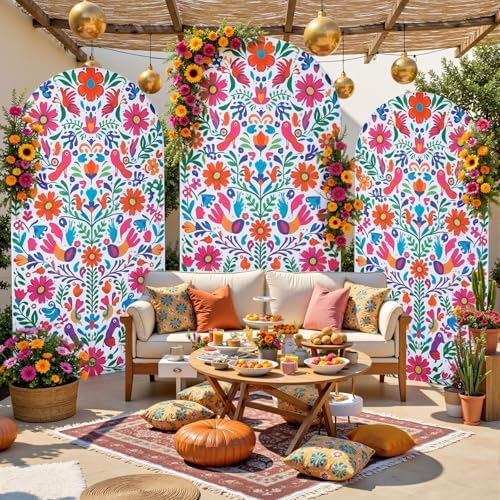 Set of 3 Arch Backdrop Cover Mexican Style 7.2ft 6.6ft 6ft Spandex Wrinkle Free Fitted Arch Background Top Chiara Arch Cover for Wedding Birthday Party Photography Arch Background - Image 3