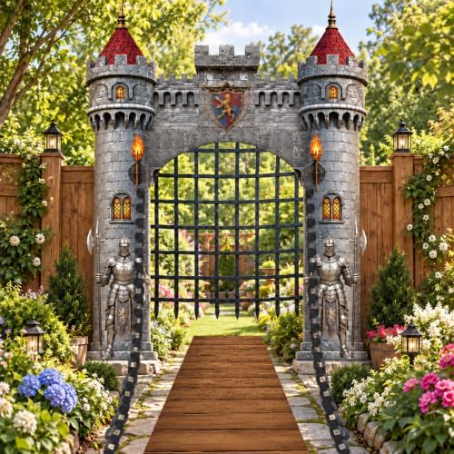 Medieval Castle Door Cover and Fence Backdrop with Paper Chains for Party by Wiooffen