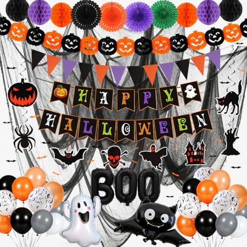 Spooky Happy Halloween Party Decorations Kit, Horror Black Orange Decor Set by Ithmahco