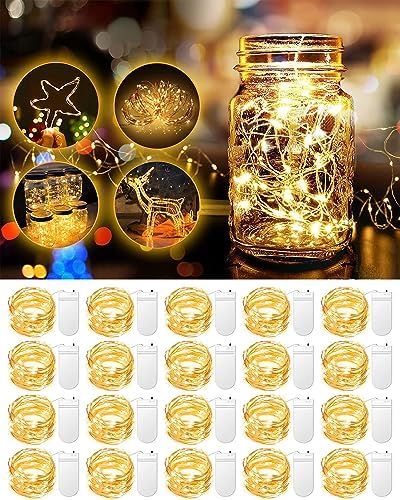 20 Pack Fairy Lights Battery Operated, 3.3ft 20 LED Mini String Lights Twinkle Lights Copper Wire Firefly Starry Lights for Mason Jars Wedding Party Christmas Centerpiece Table Decorations, Warm White by HOBAYS
