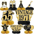 9Pcs 55th Birthday Decorations Honeycomb Centerpieces for Men Women, Black Gold Happy 55th Birthday Centerpieces Tables Toppers Party Decorations Supplies, Vintage 1971 Aged Table Sign Decor by MOORAY