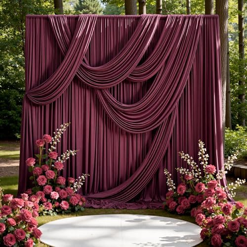 20ft x 15ft Burgundy Backdrop Curtains for Wedding Parties, 4 Panels Extra Long Wrinkle Free Fabric Drapes Photo Backdrop for Baby Shower Birthday Stage Reception Lobby Decoration by CO-AVE