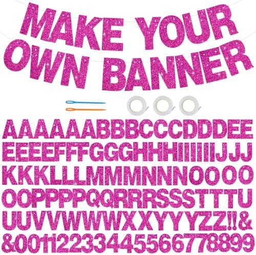 BEISHIDA Glitter Hot pink 116 PCS A-Z DIY Letter Custom Banner Party Decor by Beishida