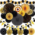 Moon Boat 35PCS Party Decorations Paper Fan Hanging Set - Birthday,Graduation,Baby Shower,Wedding,Retirement,Black and Gold Decor（Black） by MoonBoat
