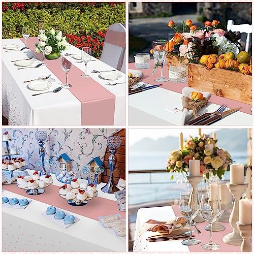 24 Pack Rose Gold Tablecloth and Table Runner Set Party Decorations, White and Rose Gold Plastic Disposable Tablecloth and Satin Table Runner for Wedding Birthday Bridal Graduation Anniversary Party - Image 6