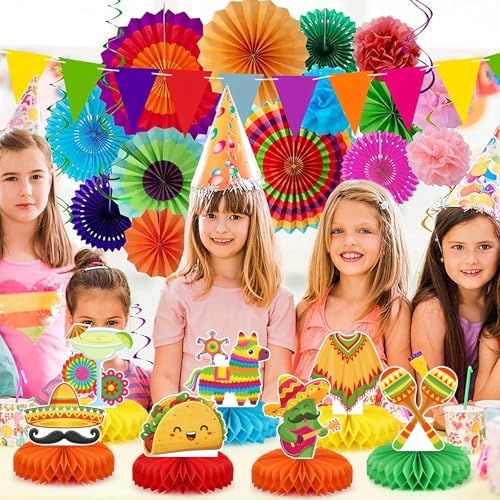 9Pcs Fiesta Party Decorations Mexican Party Honeycomb Table Centerpiece Cinco De Mayo Party Table Decoration Honeycomb for Taco Party Mexican Themed Party Birthday Day Of the Dead Supplies - Image 6