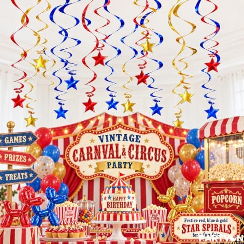30 Pcs Red Blue Gold Hanging Swirl Decorations Foil Ceiling Streamers - Image 3