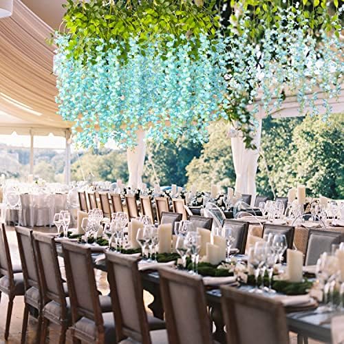 AITISOR 24 Pack Artificial Fake Wisteria Vine Ratta (3.75 Feet) Hanging Garland Silk Flowers String Home Party Wedding Decor (Sky Blue) - Image 6
