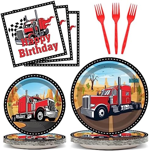 96Pcs Semi Truck Party Supplies Paper Plates Napkins by gisgfim