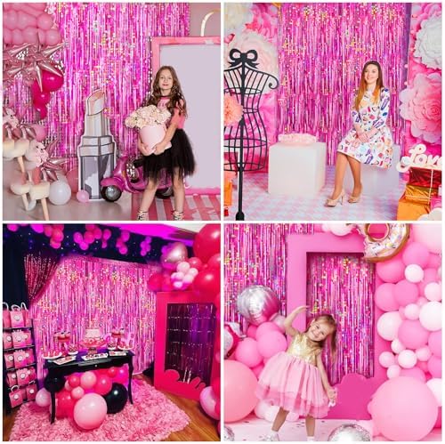 4 Packs Hot Pink Foil Fringe Curtain, Pink Glitter Metallic Tinsel Backdrop for Birthday, Wedding, Baby Shower, Bachelorette Cowgirl Princess Party Decorations Supplies - Image 7